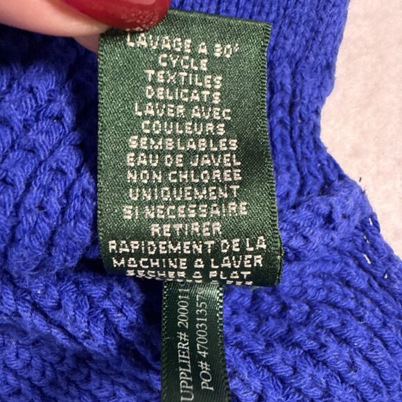 Ralph Lauren LRL Womens Sweater Med Cotton Blend Royal Blue V Neck Collar - Picture 6 of 10